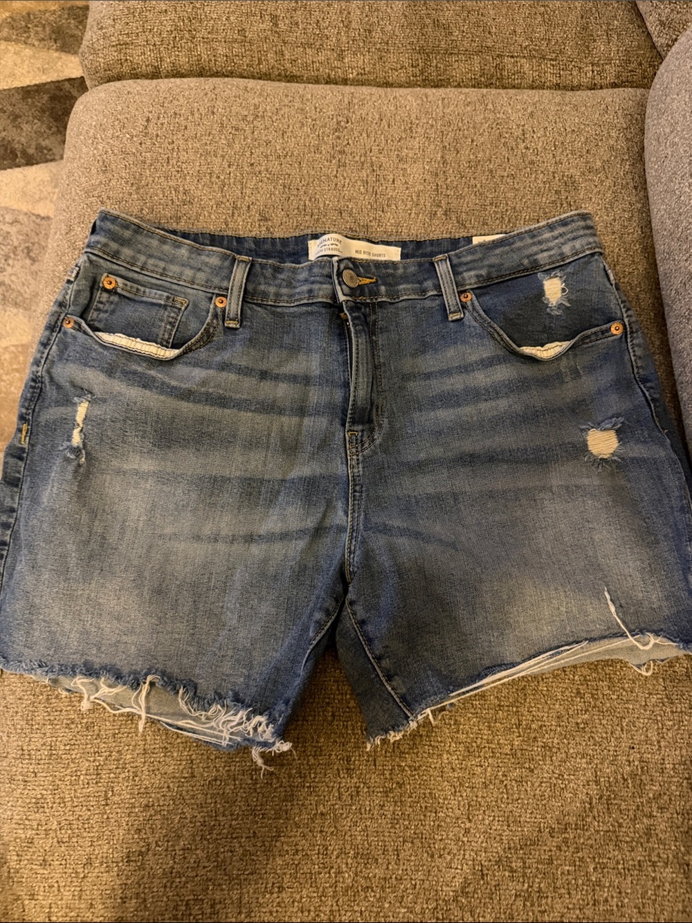 Like New. Worn twice. Signature by Levi Strauss Blue Distressed Denim Shorts